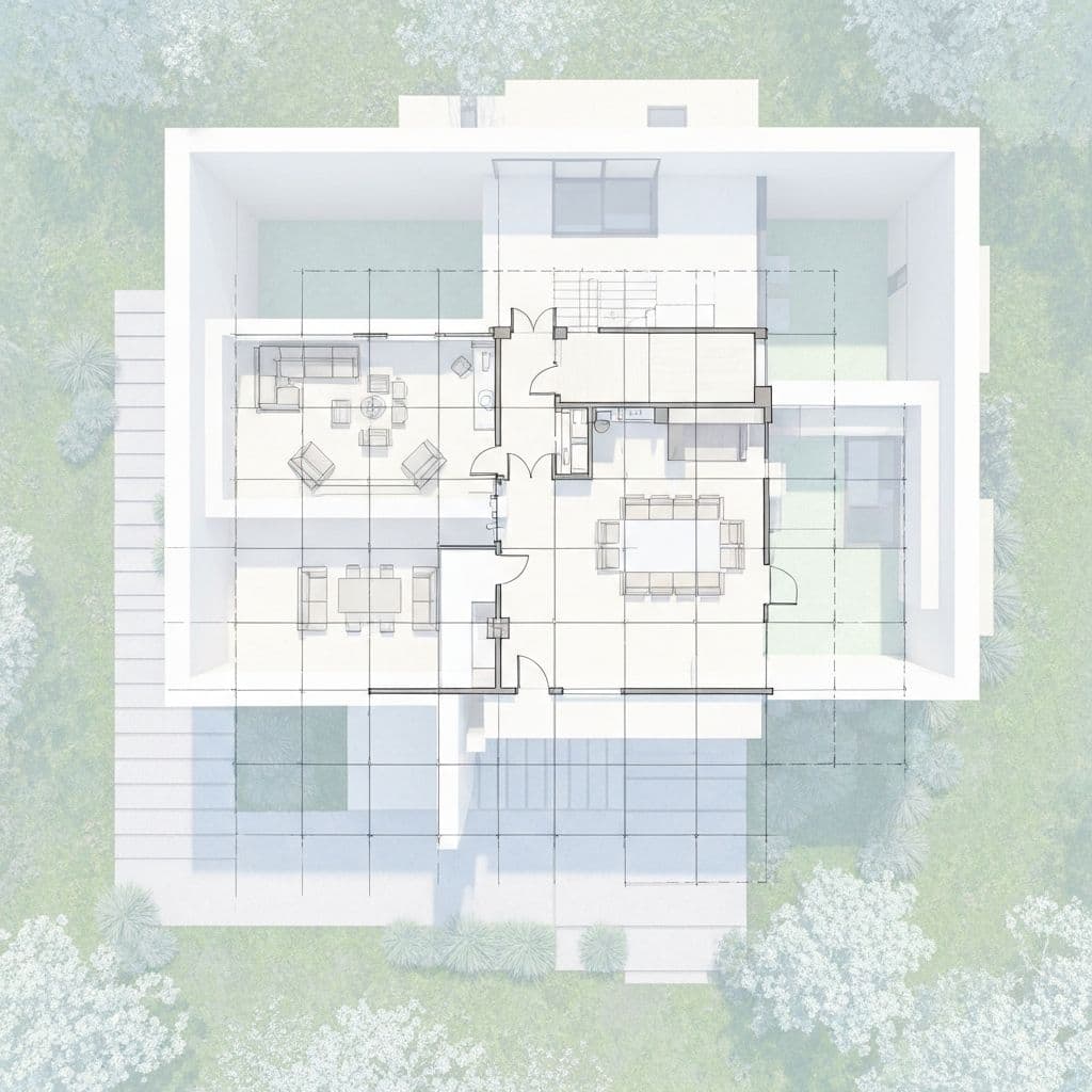 Simple 3x3 grid sketched on a rental floor plan from the front door