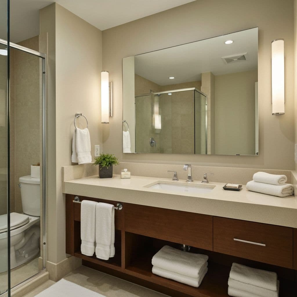 Vanity mirror above a sink, toilet not in the reflection