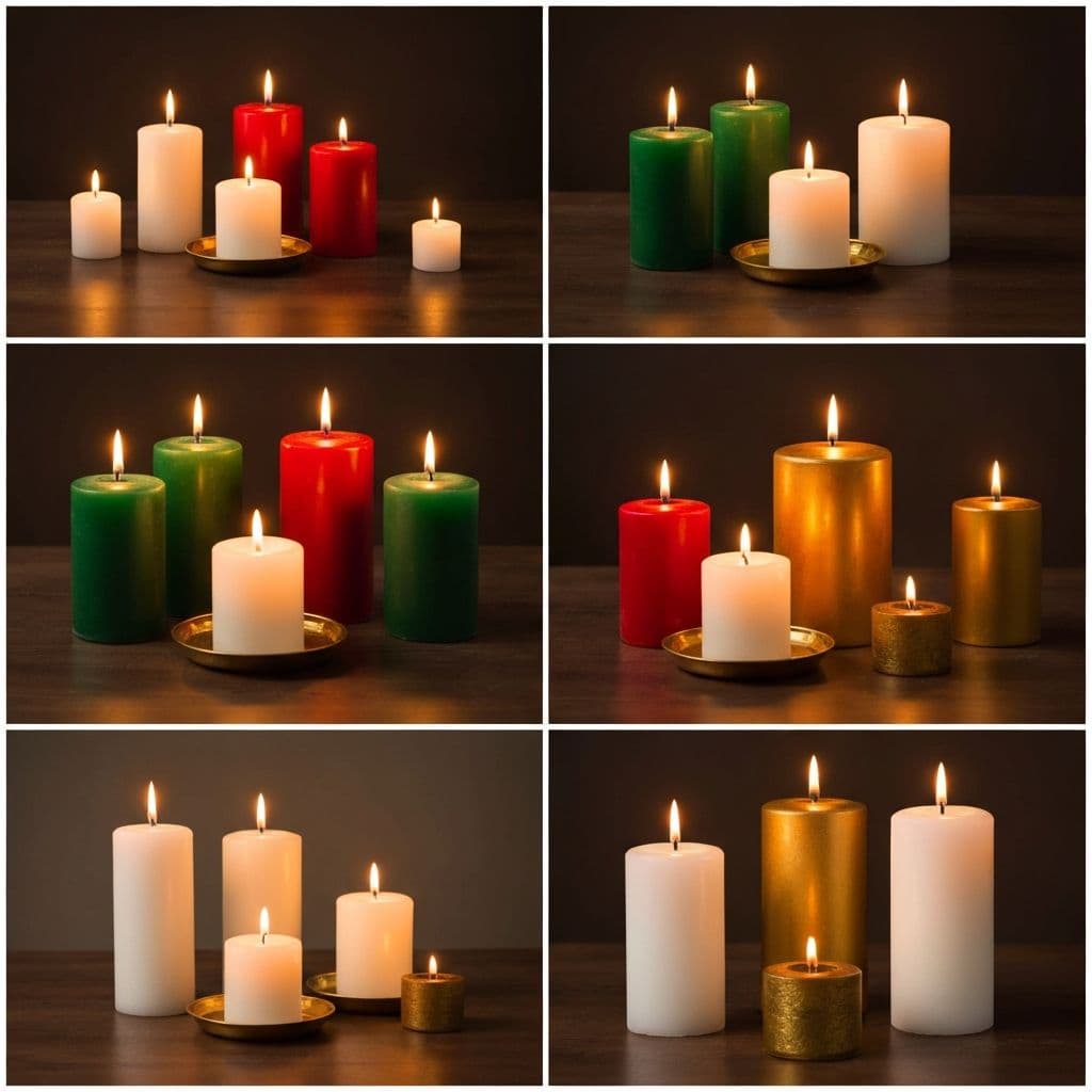 Two unscented candles on a living-room tray away from curtains