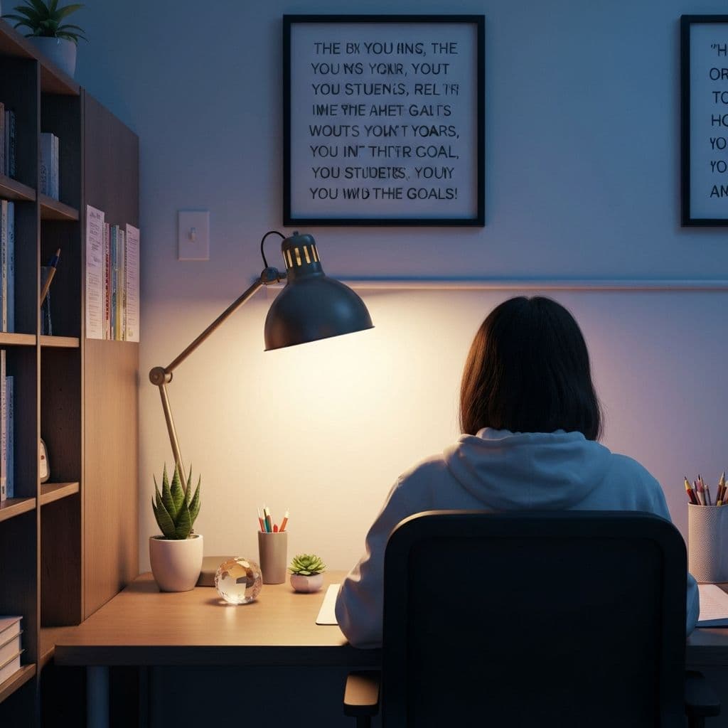 Dorm desk angled toward the door with a task lamp, Feng Shui for students