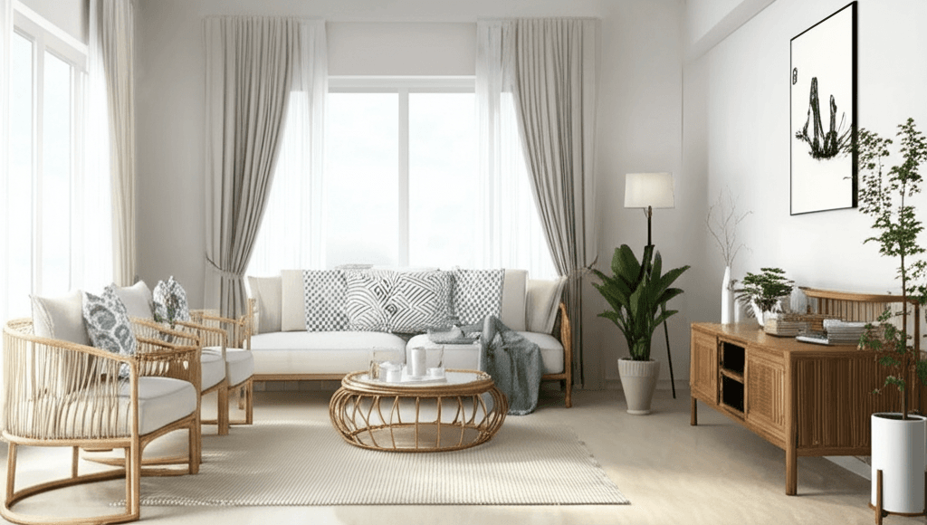 Small rental living room with a clear path from the door to a chair