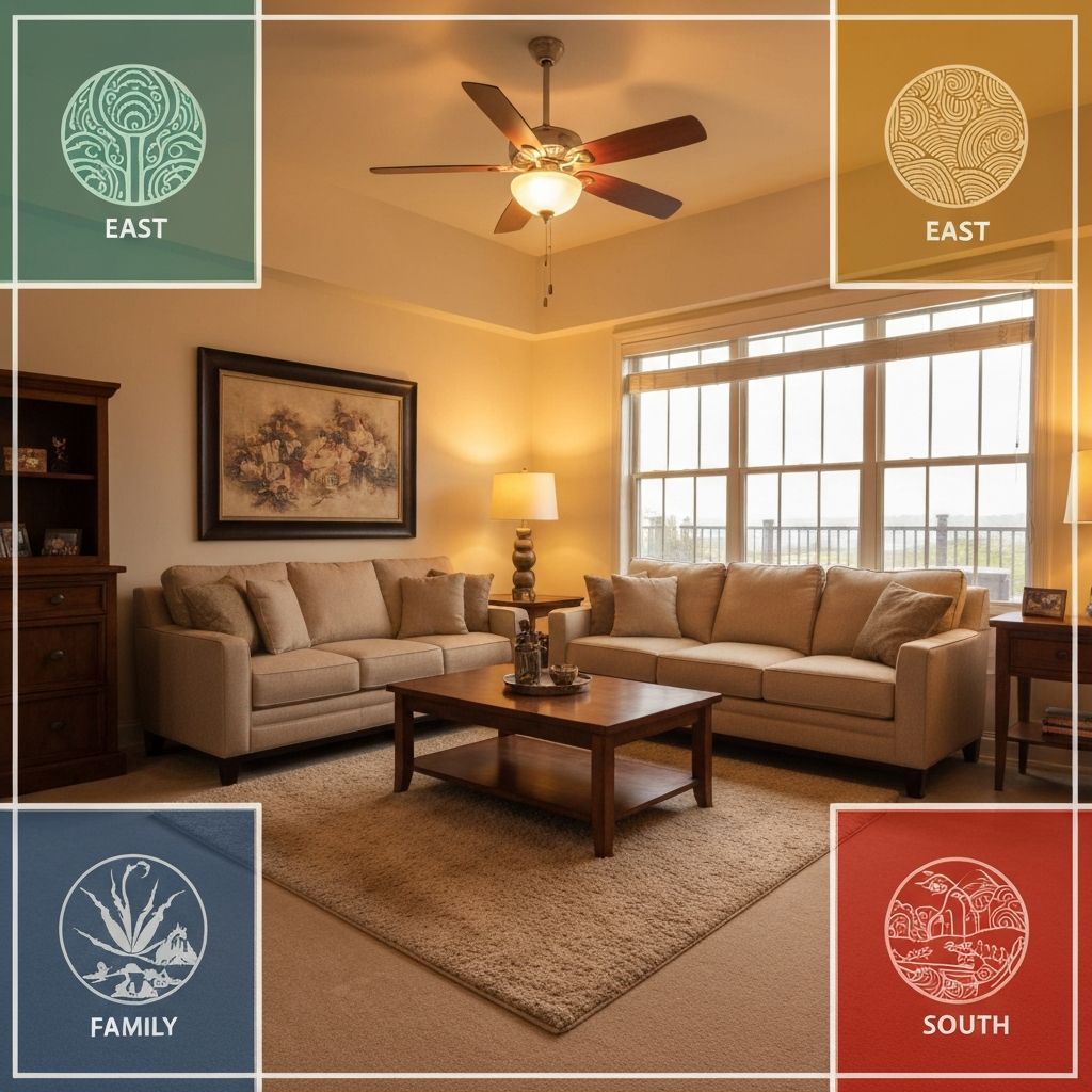 Room showing bagua sectors with corresponding feng shui colors