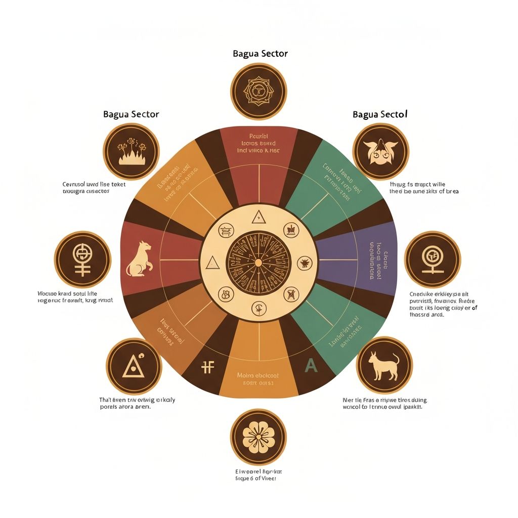 Nine bagua sectors with elements and colors