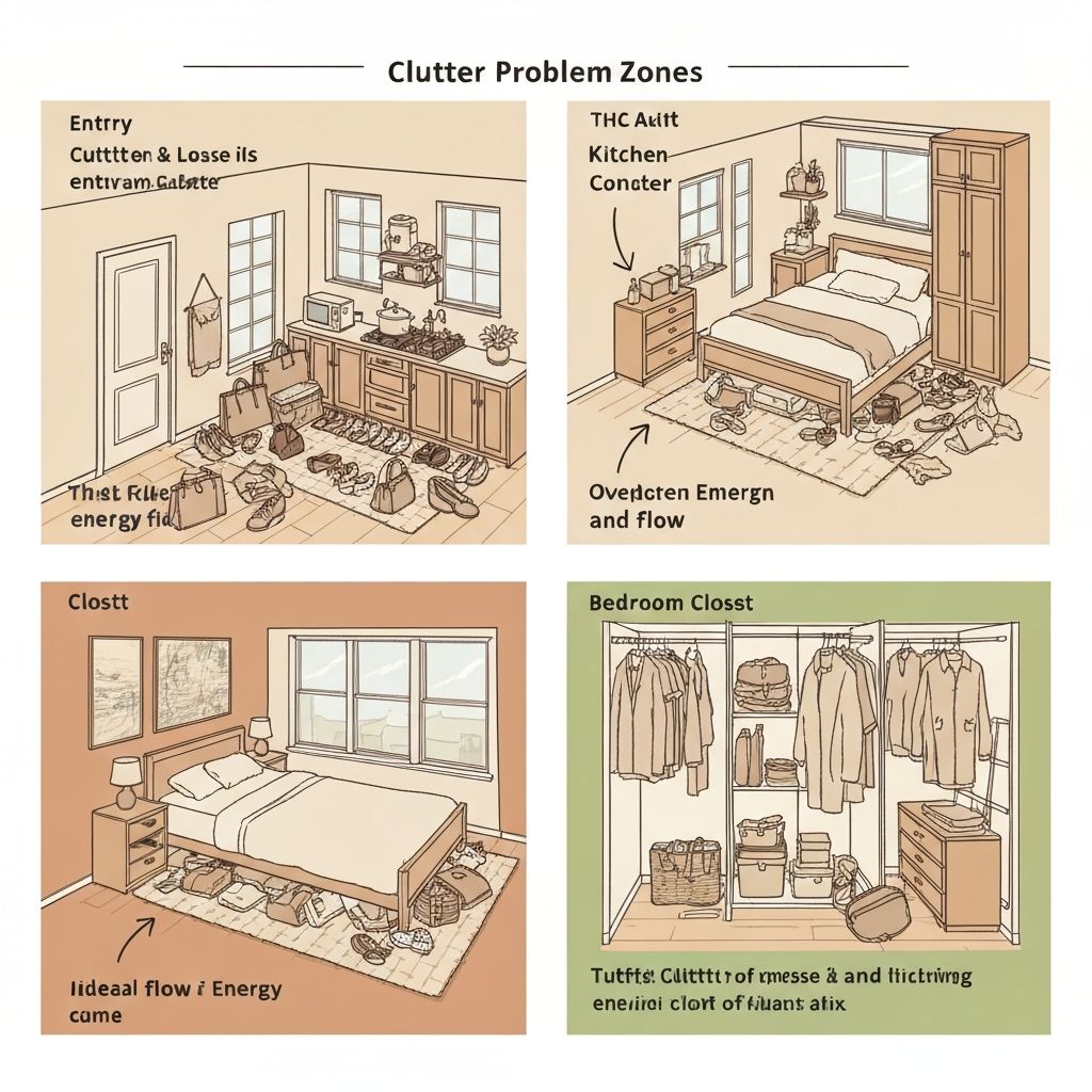 Common clutter zones in a home that block Feng Shui energy flow