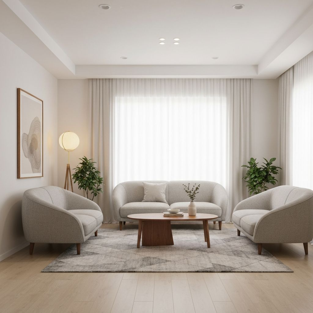 Feng Shui furniture arrangement in rental living room with command position sofa